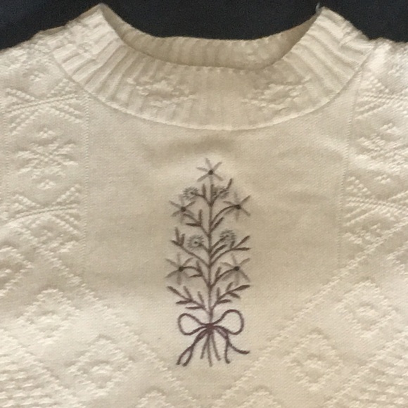 Vtg Winter Sweater-Large-Off White w/Brown & Green Embroidery- CK Grace-Canada - Picture 2 of 9
